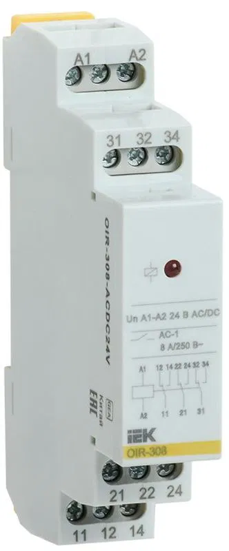 Реле промежуточное OIR 3 конт. (8А) 24В AC/DC IEK OIR-308-ACDC24V ONI
