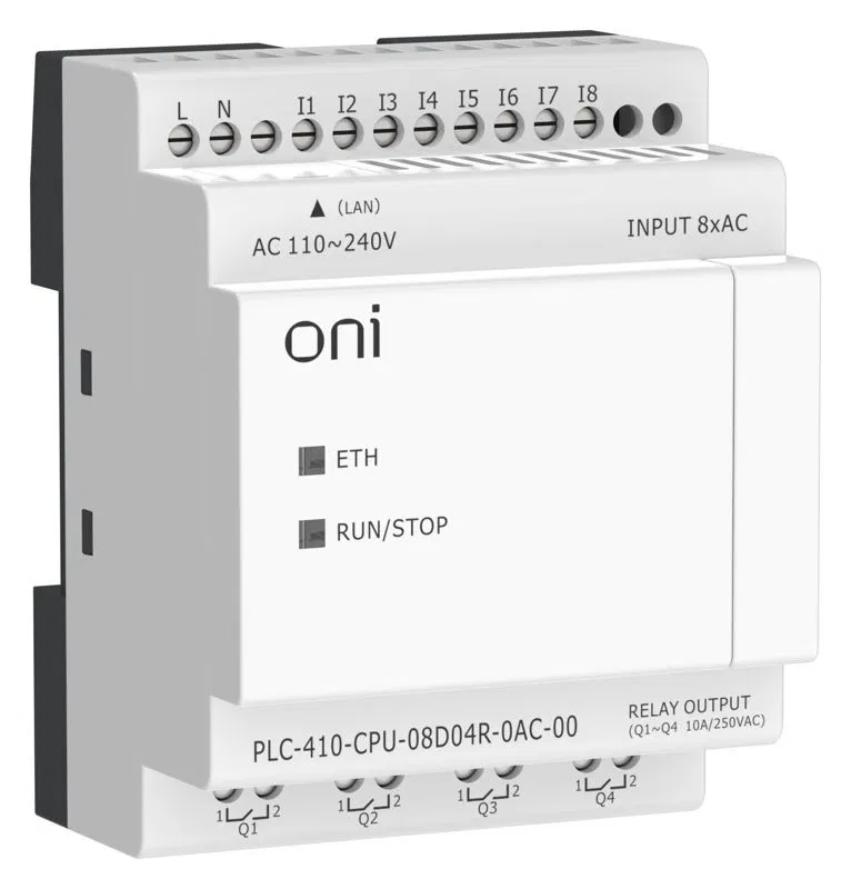Модуль ЦПУ ПЛК 410 8 DI 4 RO 220В AC с Ethernet портом без экрана ONI PLC-410-CPU-08D04R-0AC-00
