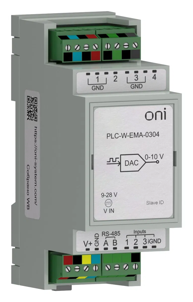 ПЛК W. Расширение входов/выходов по Modbus RTU 4 AO или ШИМ ONI PLC-W-EMA-0304