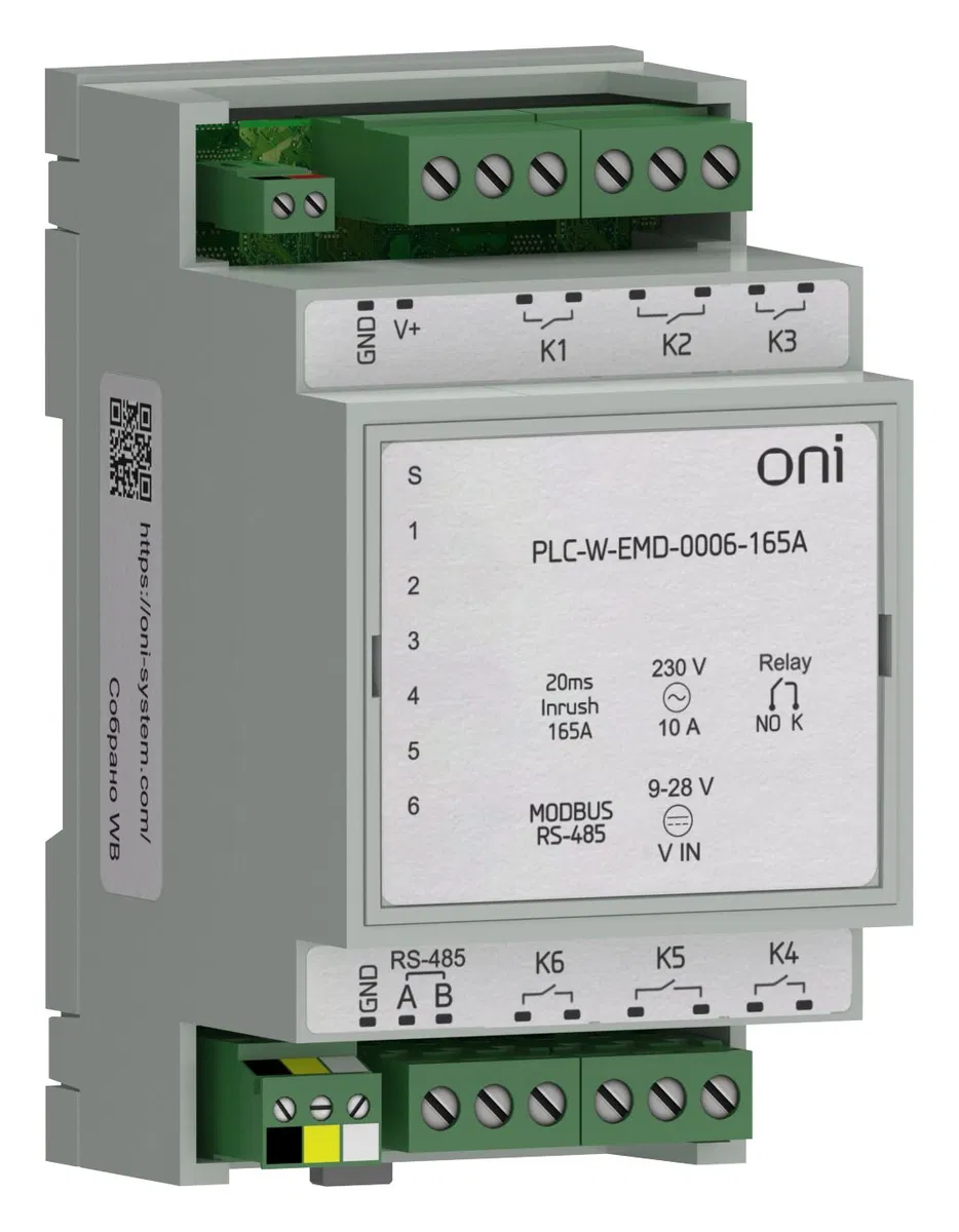 ПЛК W. Расширение коммутирующее 6 DO максимальный пусковой ток 165А ONI PLC-W-EMD-0006-165A