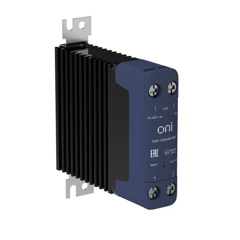 Реле твердотельное SSR1 25А 4-32В DC 24-480В AC с радиатором ONI SSR1-25DA480-RAD