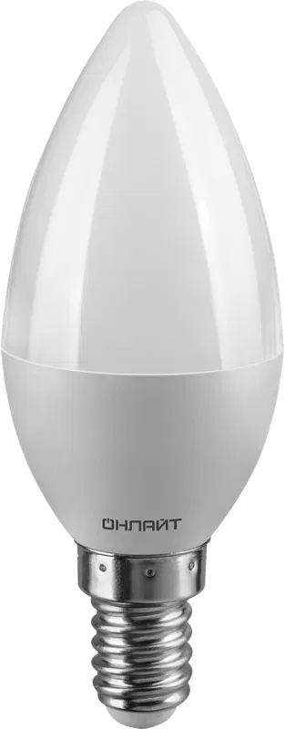 Лампа светодиодная 61 128 OLL-C37-8-230-6.5K-E14-FR 8Вт свеча 6500К холод. бел. E14 800лм 176-264В ОНЛАЙТ 61128