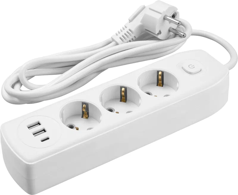 Удлинитель 3х1.8м с заземл. 10А IP20 90 838 OPE-USB-03-180-ESC-3x1 USB 2xType-A + Type-C с кнопкой ОНЛАЙТ 90838