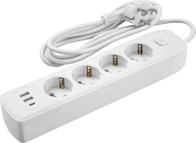 Удлинитель 4х1.8м с заземл. 10А IP20 90 841 OPE-USB-04-180-ESC-3x1 USB 2xType-A + Type-C с кнопкой ОНЛАЙТ 90841