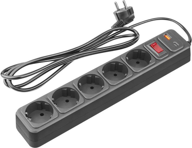 Фильтр сетевой 5х1.8м 10А IP20 90 883 OSP-USB-05-180-ESC-3х0.75-BL черн. ОНЛАЙТ 90883