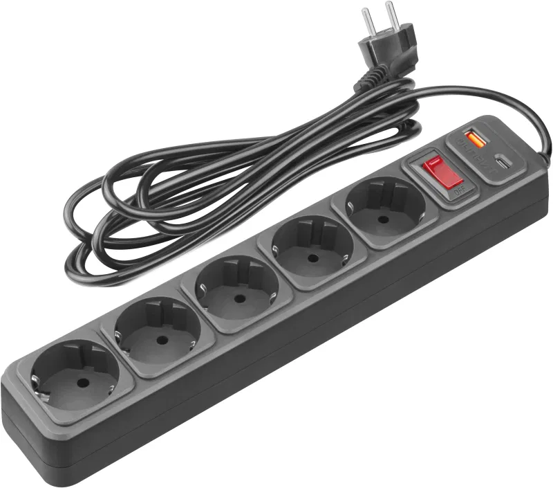 Power strip 5x3m 10A IP20 90 884 OSP-USB-05-300-ESC-3x0.75-BL black ONLAIT 90884