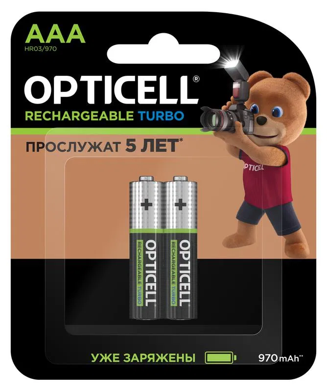 Аккумулятор AAA/HR03 1.2В 970мА.ч Ni-MH (блист.2шт) Turbo Opticell 6080003