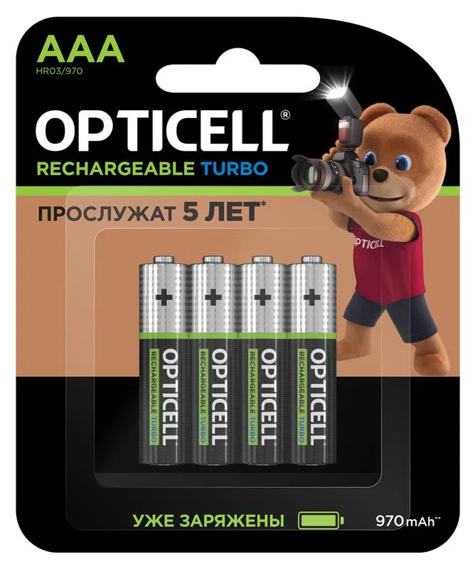 Аккумулятор AAA/HR03 1.2В 970мА.ч Ni-MH (блист.4шт) Turbo Opticell 6080004