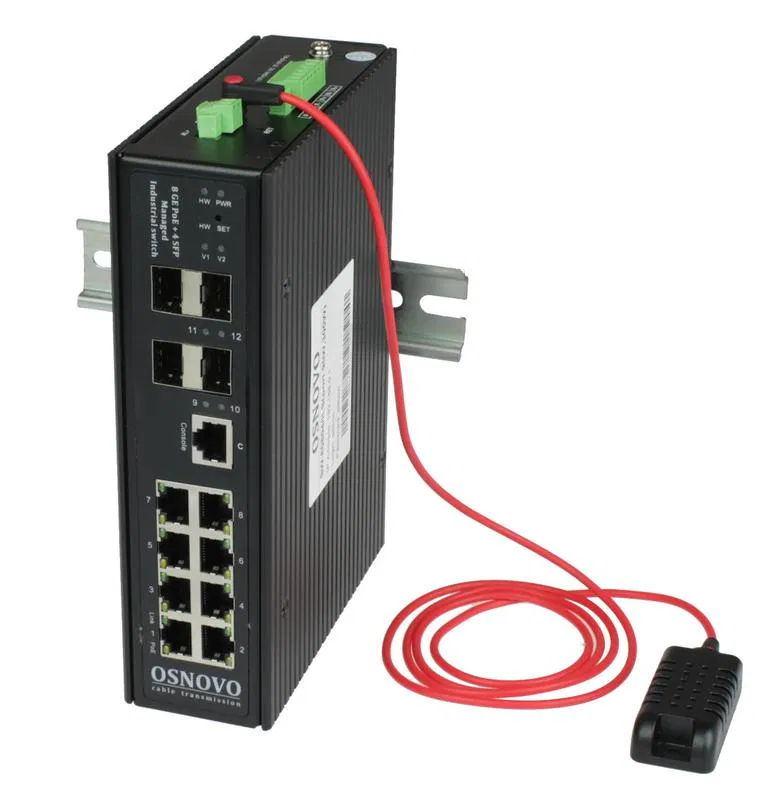 Коммутатор промышленный управляемый (L2+) Hi PoE SW-80804/ILS(port 90Вт 300Вт) Gigabit Ethernet на 8GE PoE + 4GE SFP порта. С функцией мониторинга температуры/влажности/напряжения. OSNOVO 13745
