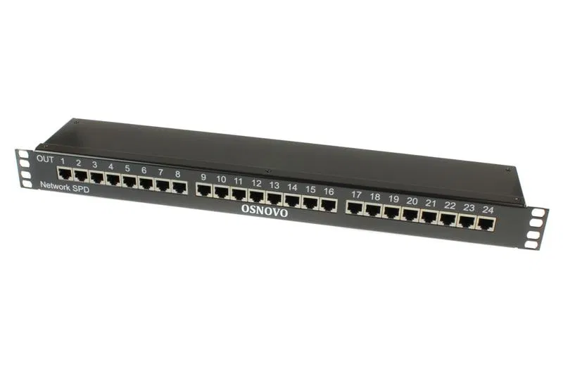 Устройство грозозащиты SP-IP24/1000R для локал. вычислит. сети (скорость до 1000Мбит/с) на 24 порта OSNOVO 14278