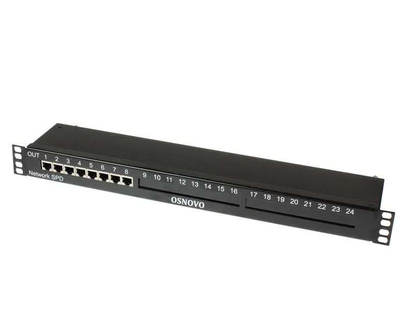 Устройство грозозащиты SP-IP8/1000PR 1U для локал. вычислит. сети на 8 портов (скорость до 1000Мб/с) с защит. линий PoE OSNOVO 14282