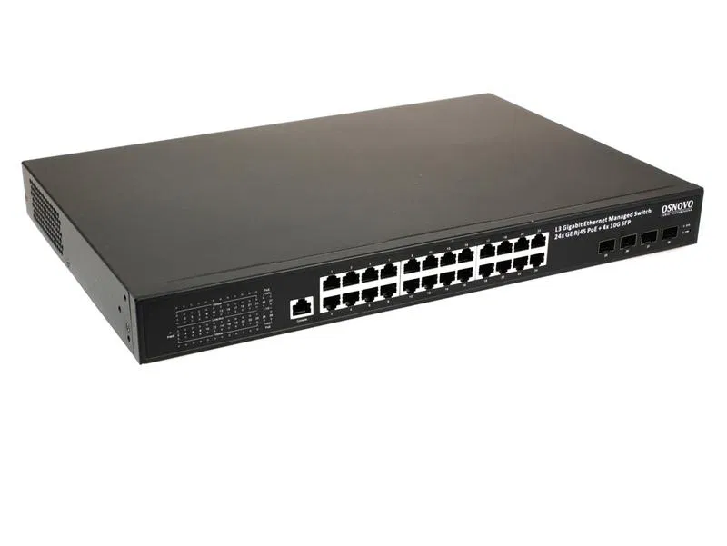 Коммутатор промышленный управляемый L3 PoE SW-24G4X-1L-I на 24хGE RJ-45 c PoE + 4х10G SFP+ порта OSNOVO 14412