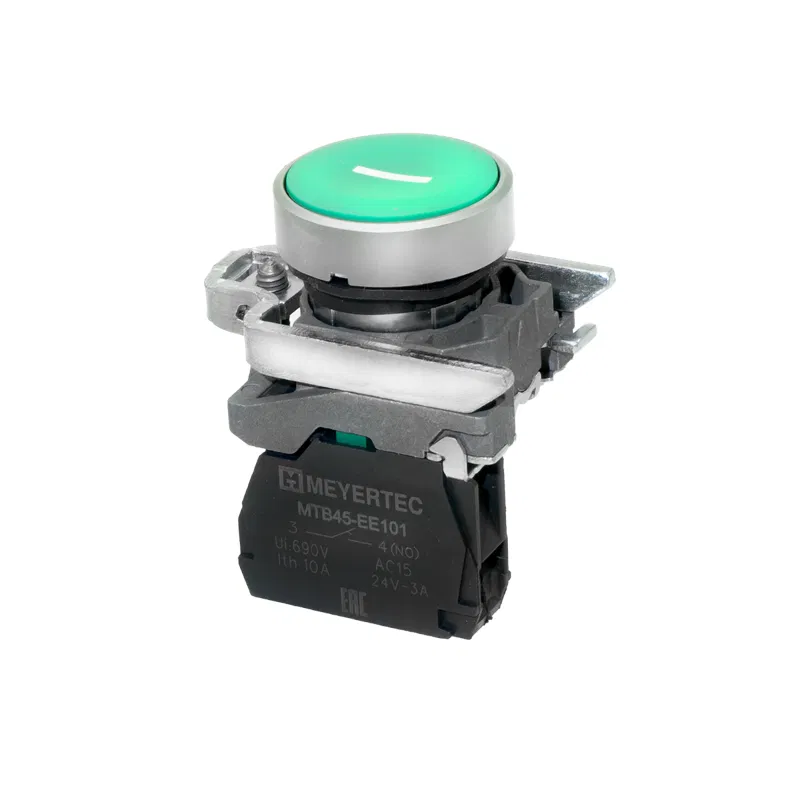 Кнопка плоская маркировка "I" 1NO IP65 металл MTB4-BA31521 зел. ОВЕН 137124