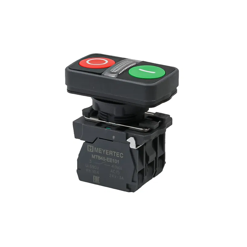 Кнопка двойная плоская с подсветкой маркировка "I+O" 1NO+1NC 220В AC/DC IP65 пластик MTB5-AW83753 красн./зел. ОВЕН 137264