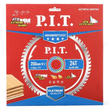 Диск пильный по дереву ADVANCE 250х30х2.2мм 24T Carbide зуб ATB 15град. P.I.T. ACTW14-250T24