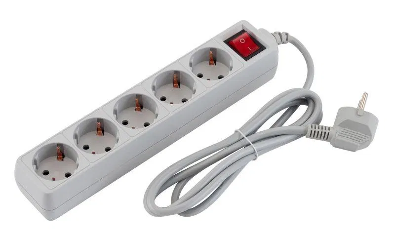 Удлинитель с сетевым фильтром 5х1.8м Pet AP01006-1.8-G сер. (пакет ПЭ) PC PET 619889
