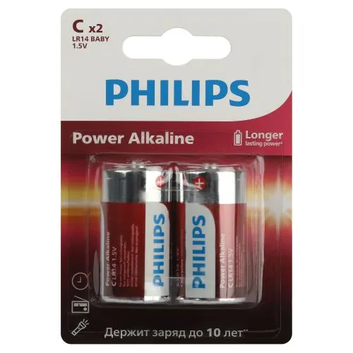 Элемент питания алкалиновый C/LR14 1.5В Power (блист. 2шт) Philips Б0062687 PHILIPS Элементы питания