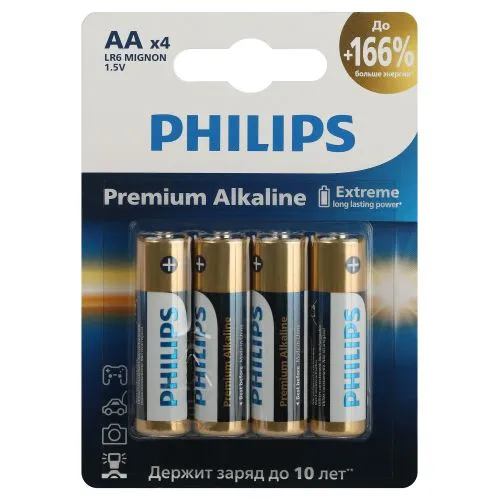 Элемент питания алкалиновый AA/LR6 1.5В Premium (блист. 4шт) Philips Б0062753 PHILIPS Элементы питания