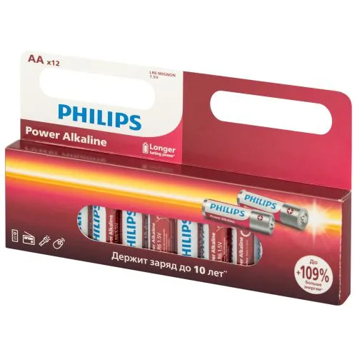 Элемент питания алкалиновый AA/LR6 1.5В Power (блист. 12шт) Philips Б0064661 PHILIPS Элементы питания