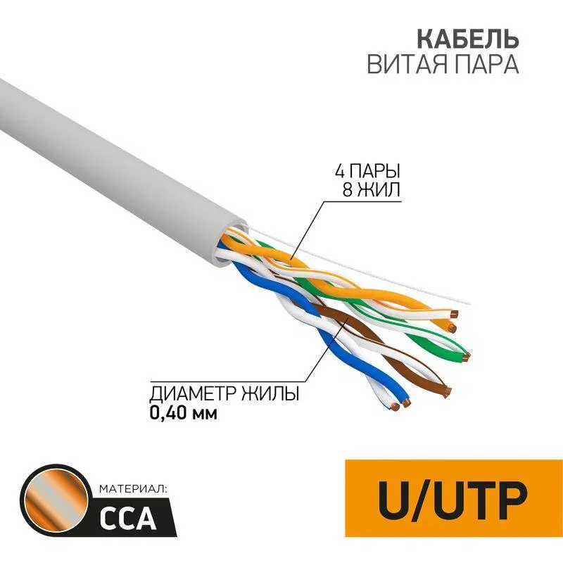 U/UTP twisted pair cable cat.5 4x2x26AWG copper-clad aluminum, grey (box 305m) LIGHT PROCONNECT 01-0048-3