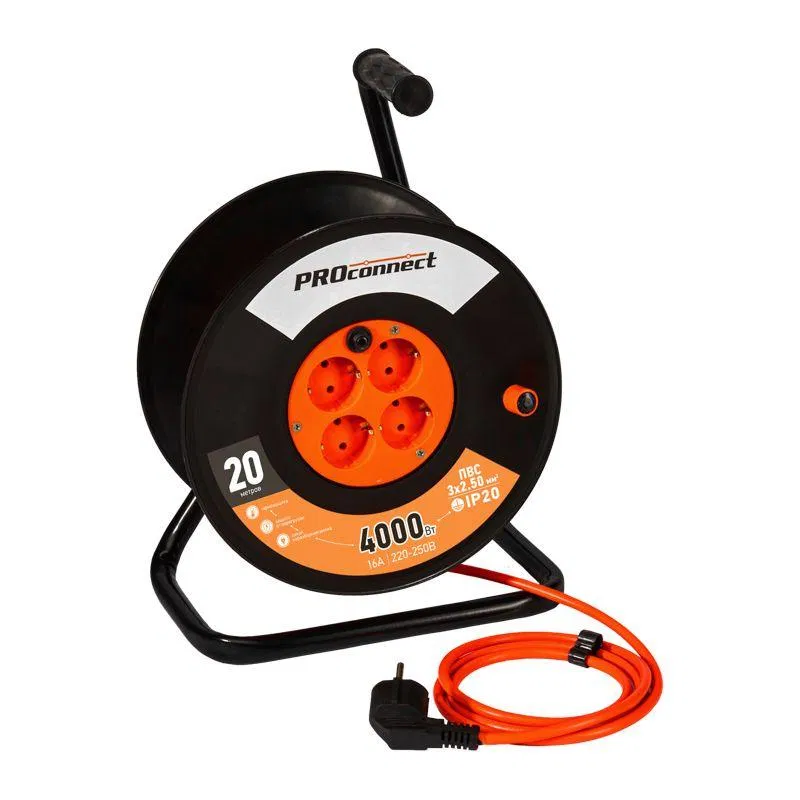Extension cord reel 4x20m with grounding 16A IP20 Professional PVS 3x2.5 PROCONNECT 11-7612