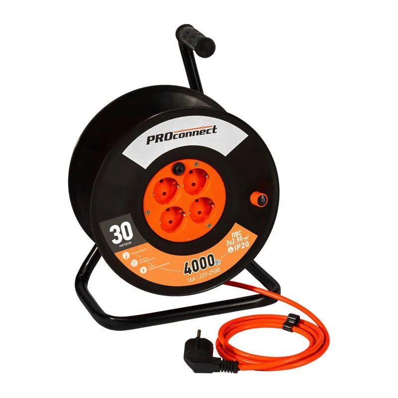 Extension cord reel 4x30m with grounding 16A IP20 Professional PVS 3x2.5 PROCONNECT 11-7613