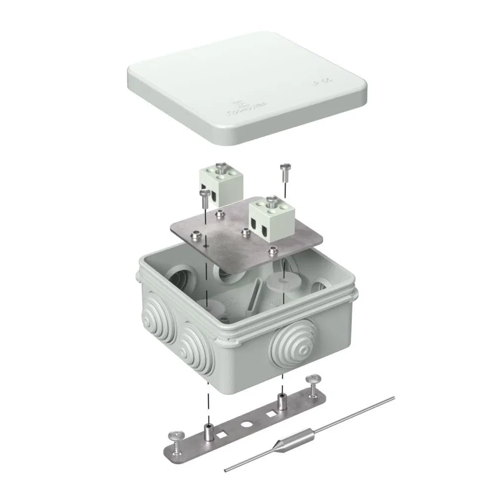 Коробка огнестойкая для о/п 40-0210-FR1.5-4-П Е15-Е120 с термопредохранителем RAL7035 80х80х40 (44 шт/кор) Промрукав 40-0210-7035-FR1.5-4-П