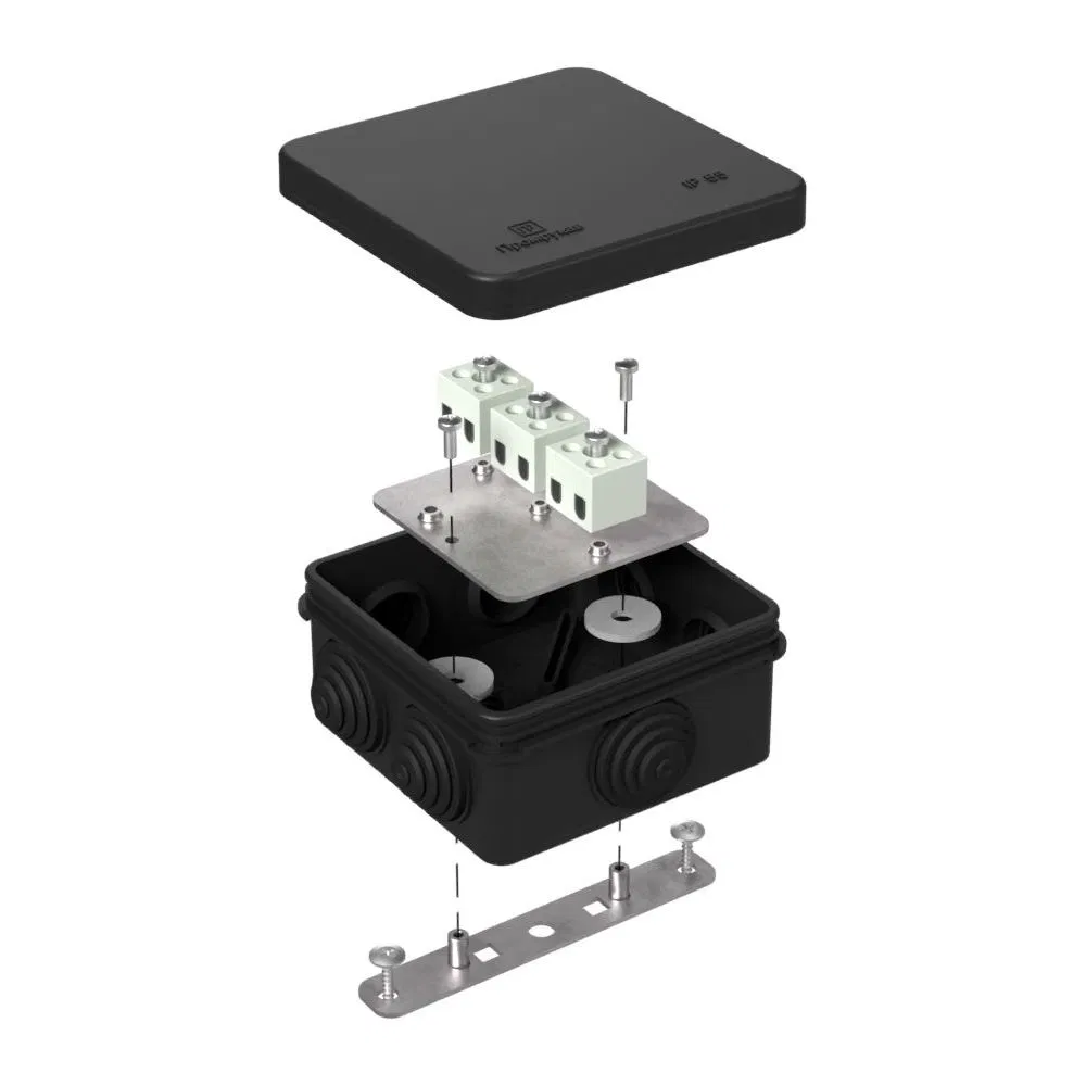 Fire-resistant box for o/p 40-0210-FR2.5-6 E15-E120 RAL9005 80x80x40 Promrukav 40-0210-9005-FR2.5-6
