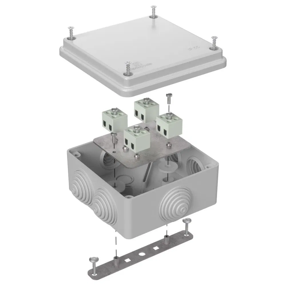 Коробка огнестойкая для о/п 40-0300-FR1.5-8 Е15-Е120 RAL7035 100х100х50 (14 шт/кор) Промрукав 40-0300-7035-FR1.5-8