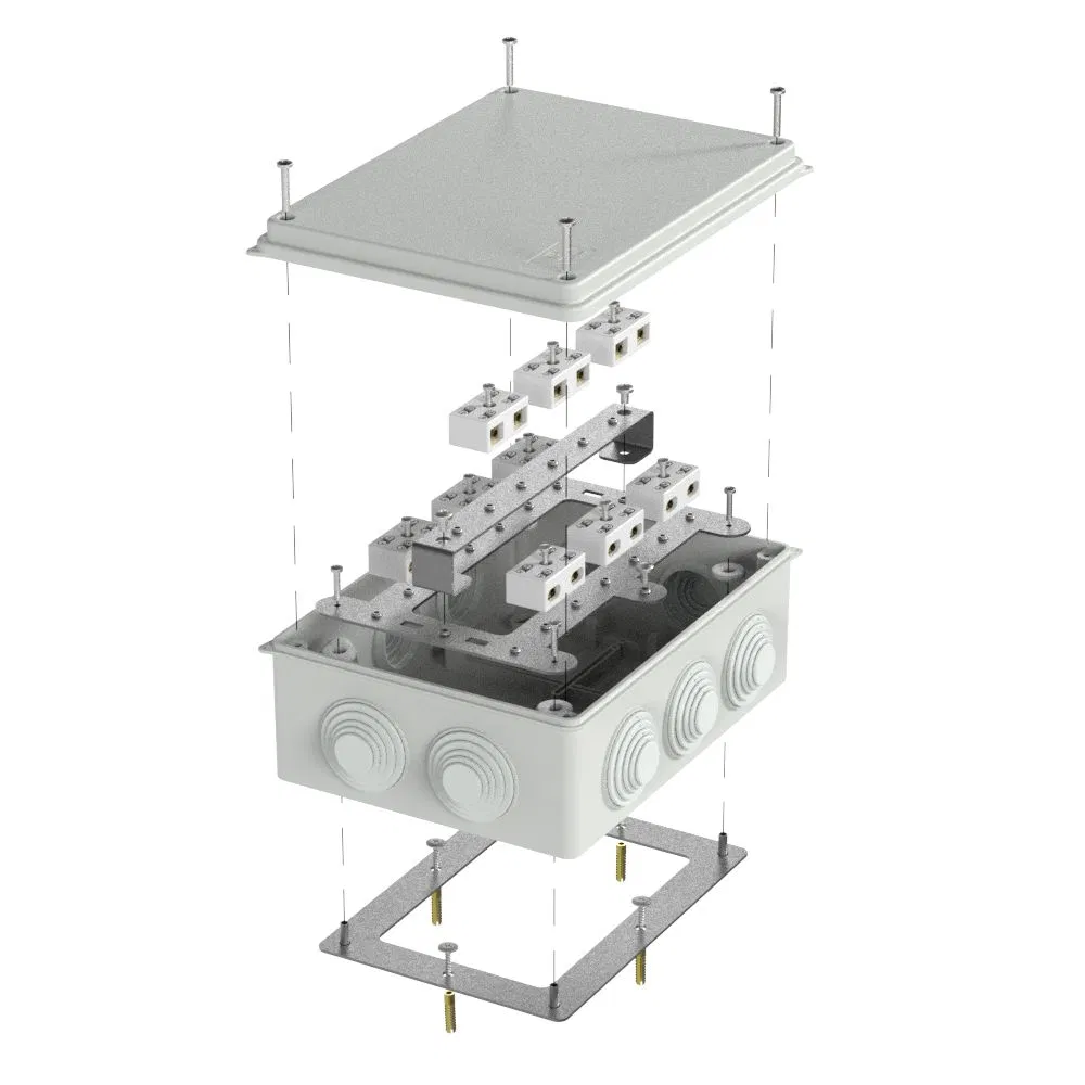 Distribution box OP 200x150x75 40-0320-FR6.0-4-18-P E15-E60 RAL7035 Promrukav 40-0320-7035-FR6.0-4-18-P