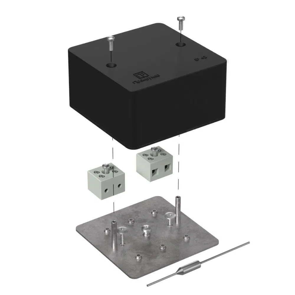 Fire-resistant box for cable duct 40-0460-FR6.0-4-P E15-E120 with thermal fuse RAL9005 85x85x45 (44 pcs/box) Promrukav 40-0460-9005-FR6.0-4-P