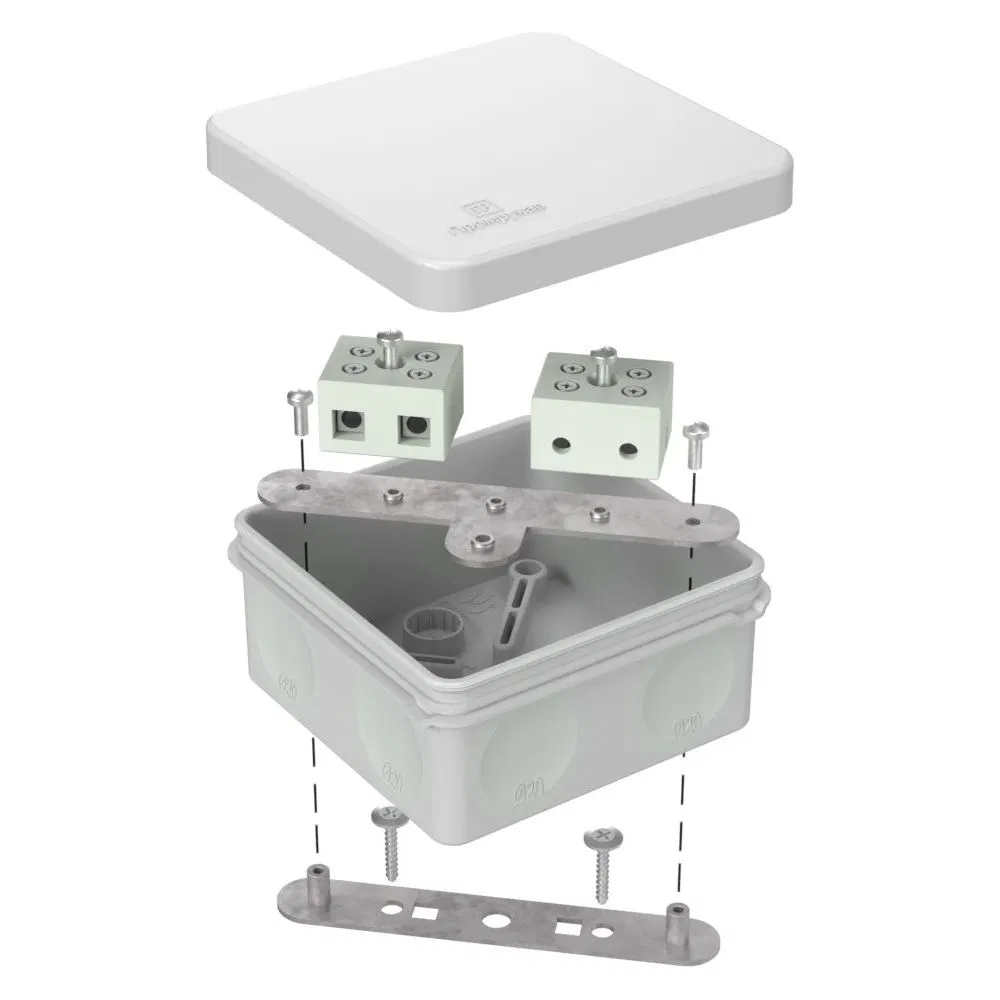 Fire-resistant box for two-component junction box 60-0210-FR10.0-4 E15-E120 RAL7035 80x80x40 Promrukav 60-0210-7035-FR10.0-4