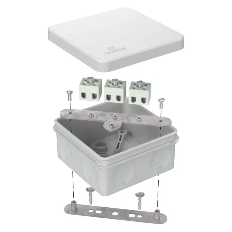 Fireproof junction box OP two-component 80x80x40 60-0210-FR2.5-6 E15-E120 RAL7035 Promrukav 60-0210-7035-FR2.5-6
