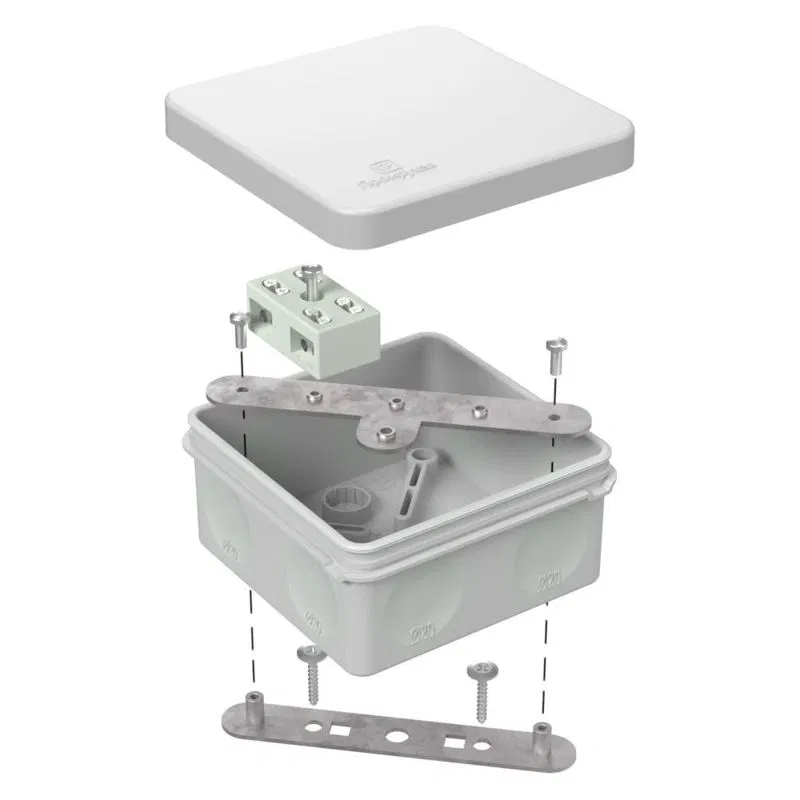 Коробка огнестойкая ОП двухкомпонентн. 60-0210-FR6.0-4-2-Р Е15-Е60 RAL7035 80х80х40 Промрукав 60-0210-7035-FR6.0-4-2-Р