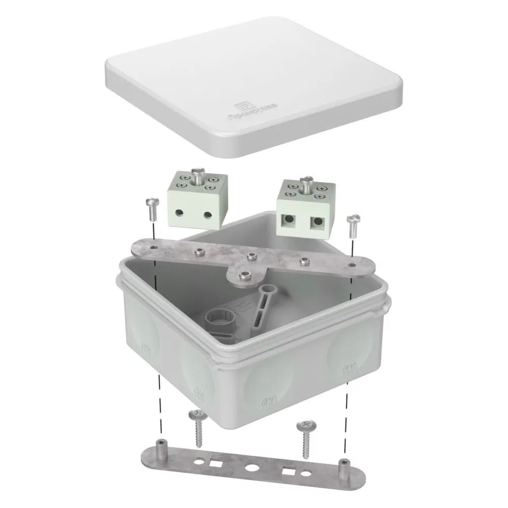 Fire-resistant junction box for two-component sleeve 60-0210-FR6.0-4 E15-E120 RAL7035 80x80x40 Promrukav 60-0210-7035-FR6.0-4