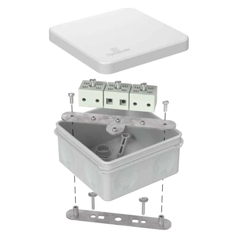 Fire-resistant junction box for two-component sleeve 60-0210-FR6.0-6 E15-E120 RAL7035 80x80x40 Promrukav 60-0210-7035-FR6.0-6