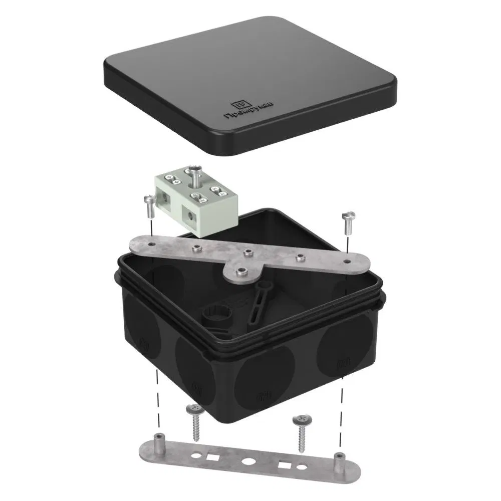 耐火双组分接线盒 60-0210-FR6.0-4-2-Р E15-E60 RAL9005 80х80х40 (44 шт/кор) Промрукав 60-0210-9005-FR6.0-4-2-Р