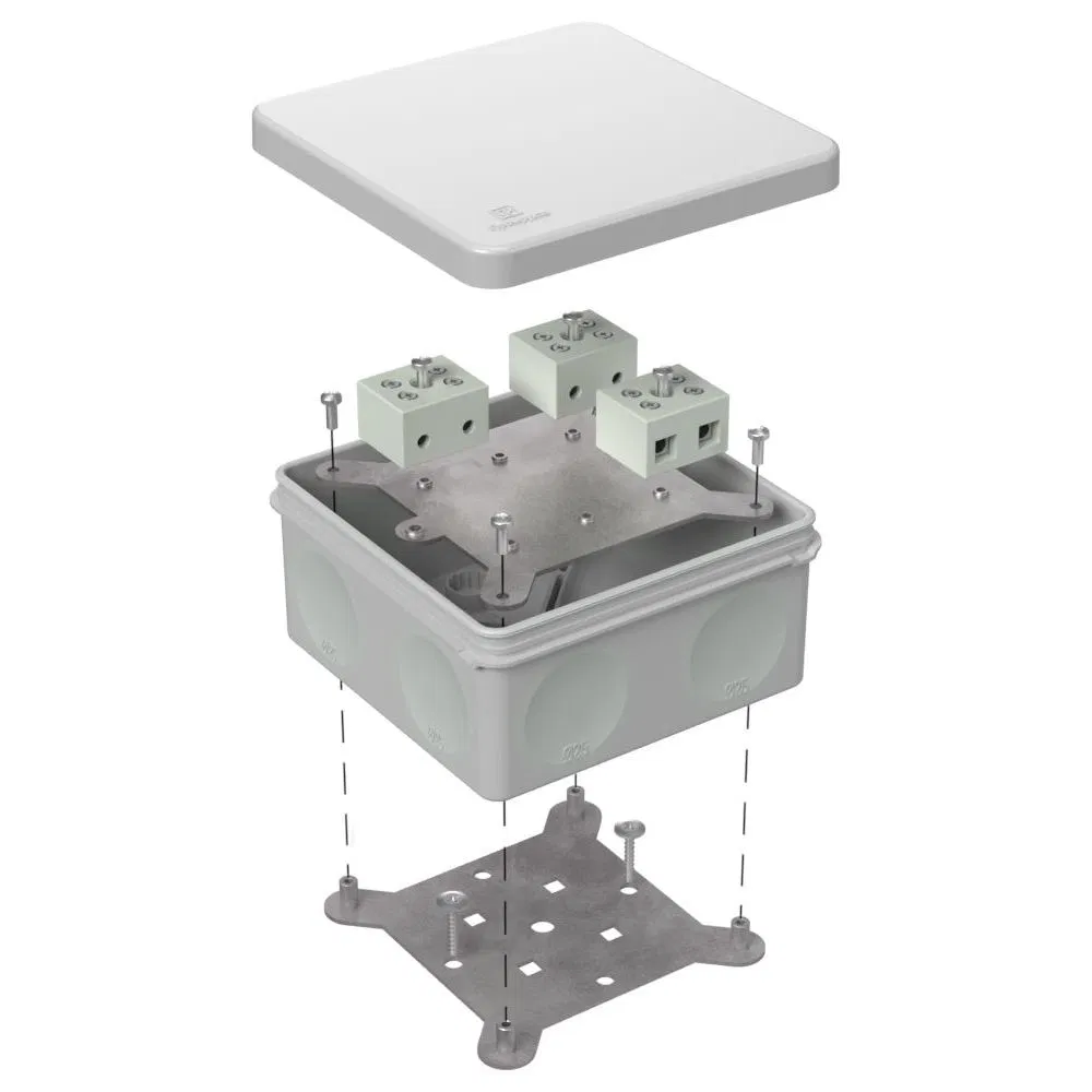 Fire-resistant junction box for two-component cable, 60-0300-FR10.0-6 E15-E120 RAL7035 100x100x50 (14 pcs/box) Promrukav 60-0300-7035-FR10.0-6