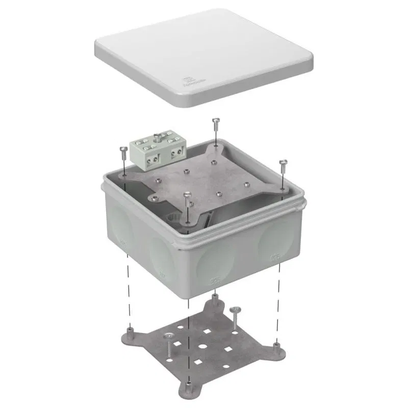 Fireproof box OP 100x100x50mm 60-0300-FR6.0-4-2-P E15-E60 two-component RAL7035 Promrukav 60-0300-7035-FR6.0-4-2-P