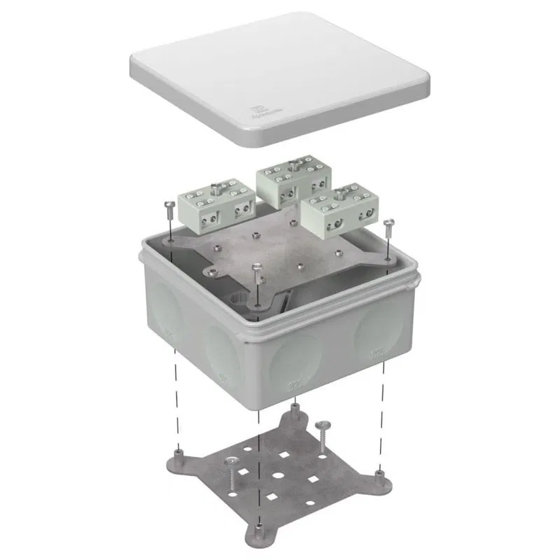 Fire-resistant box OP 100x100x50mm 60-0300-FR6.0-4-6-P E15-E60 two-component RAL7035 Promrukav 60-0300-7035-FR6.0-4-6-P