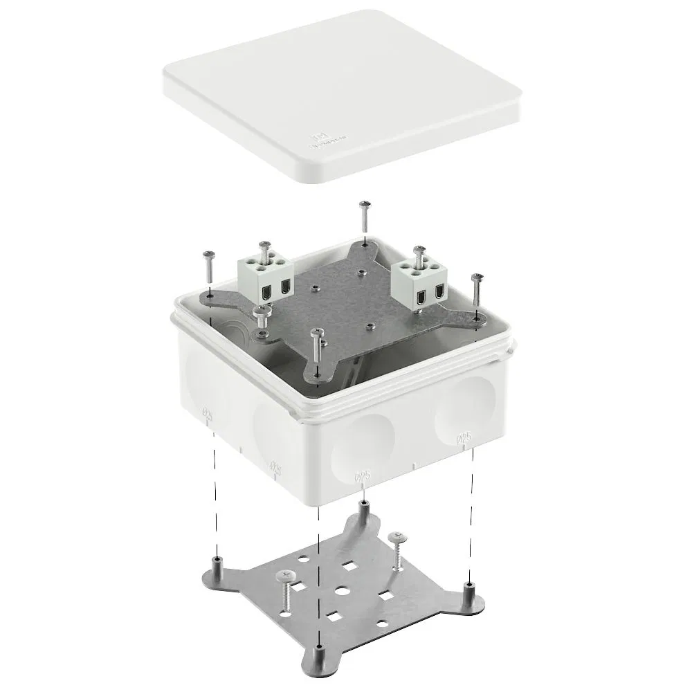 双组分防火接线盒 60-0300-FR2.5-4 E15-E120 RAL9003 100x100x50 (14 шт/уп) Промрукав 60-0300-9003-FR2.5-4