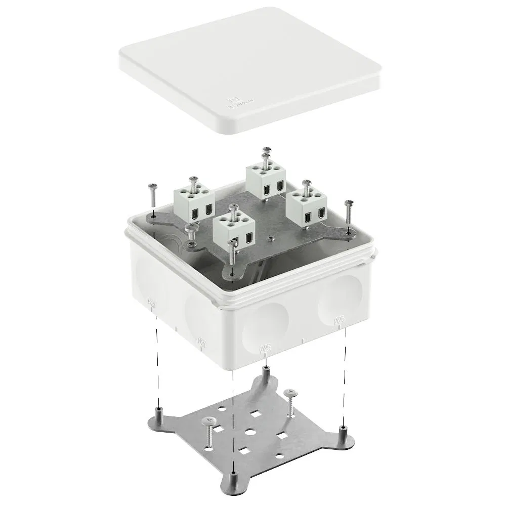 双组分防火接线盒 60-0300-FR2.5-8 E15-E120 RAL9003 100x100x50 (14 шт/уп) Промрукав 60-0300-9003-FR2.5-8