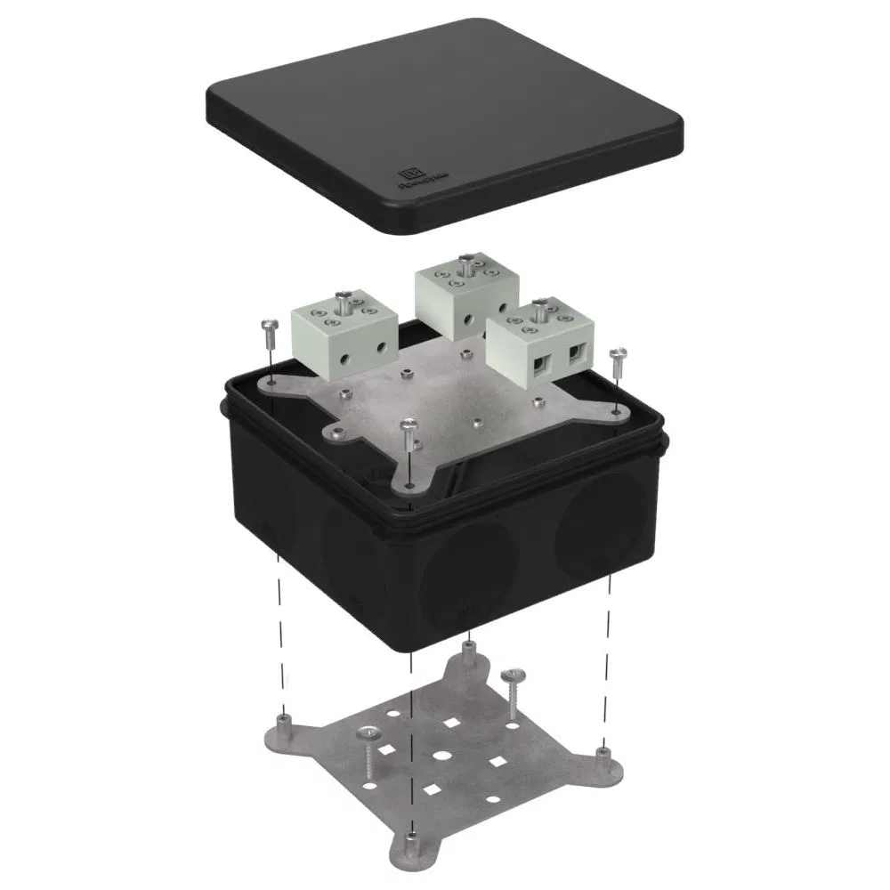 Fire-resistant junction box for two-component cable, 60-0300-FR10.0-6 E15-E120 100x100x50 RAL9005 (14 pcs/box) Promrukav 60-0300-9005-FR10.0-6
