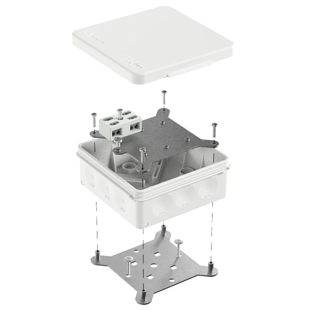 Fire-resistant junction box for two-component junction box 60-0303-FR6.0-4-2-P E15-E60 RAL9003 100x100x40 (16 pcs/box) Promrukav 60-0303-9003-FR6.0-4-2-P