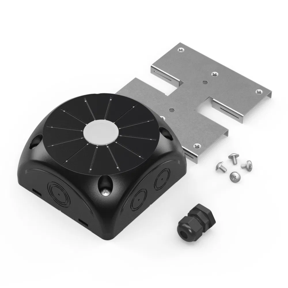 Two-component halogen-free (HF) black junction box 60-0500-9005-П-КВ for video cameras 100x100x50 with plate and cable entry Promrukav