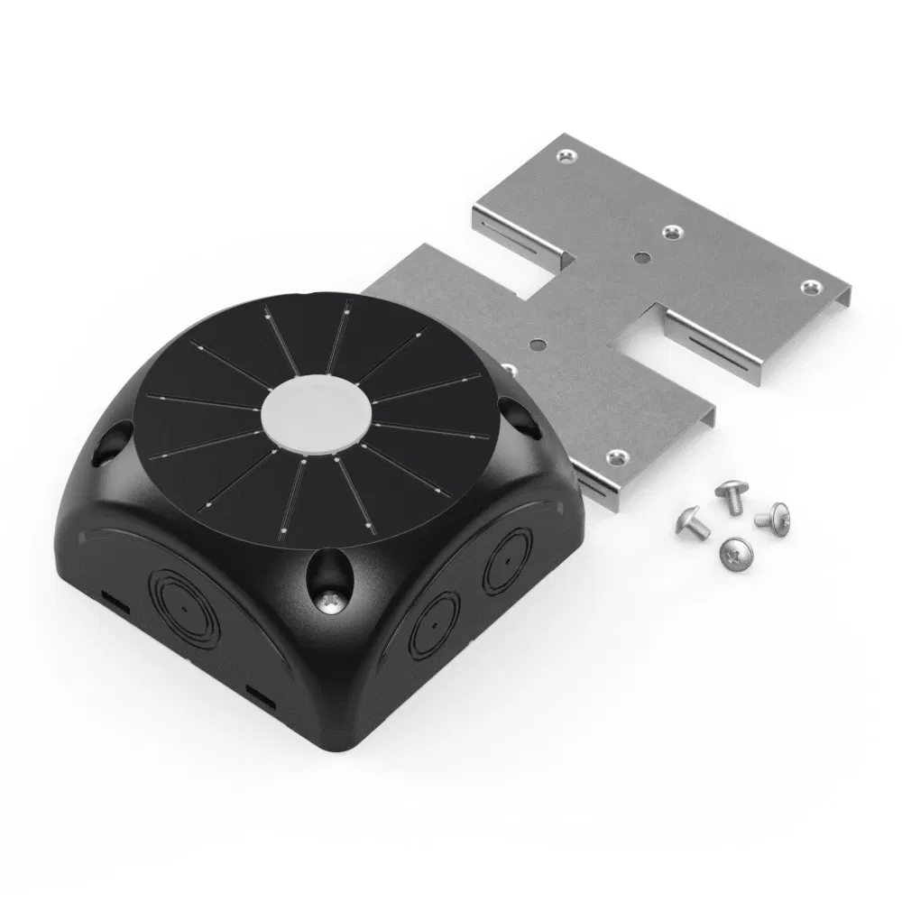 Two-component halogen-free (HF) black junction box 60-0500-9005-П for video cameras 100x100x50 with mounting plate Промрукав