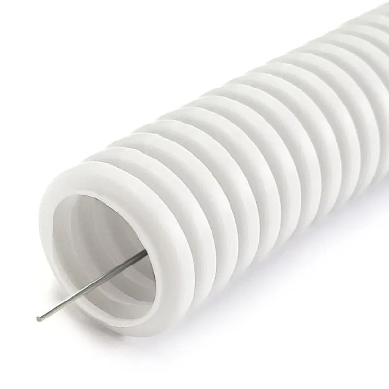 Corrugated pipe PLL heavy d20mm halogen-free. non-flammable (HF) UV resistant with pulling thread white (pkg.50m) Promrukav PR02.0398