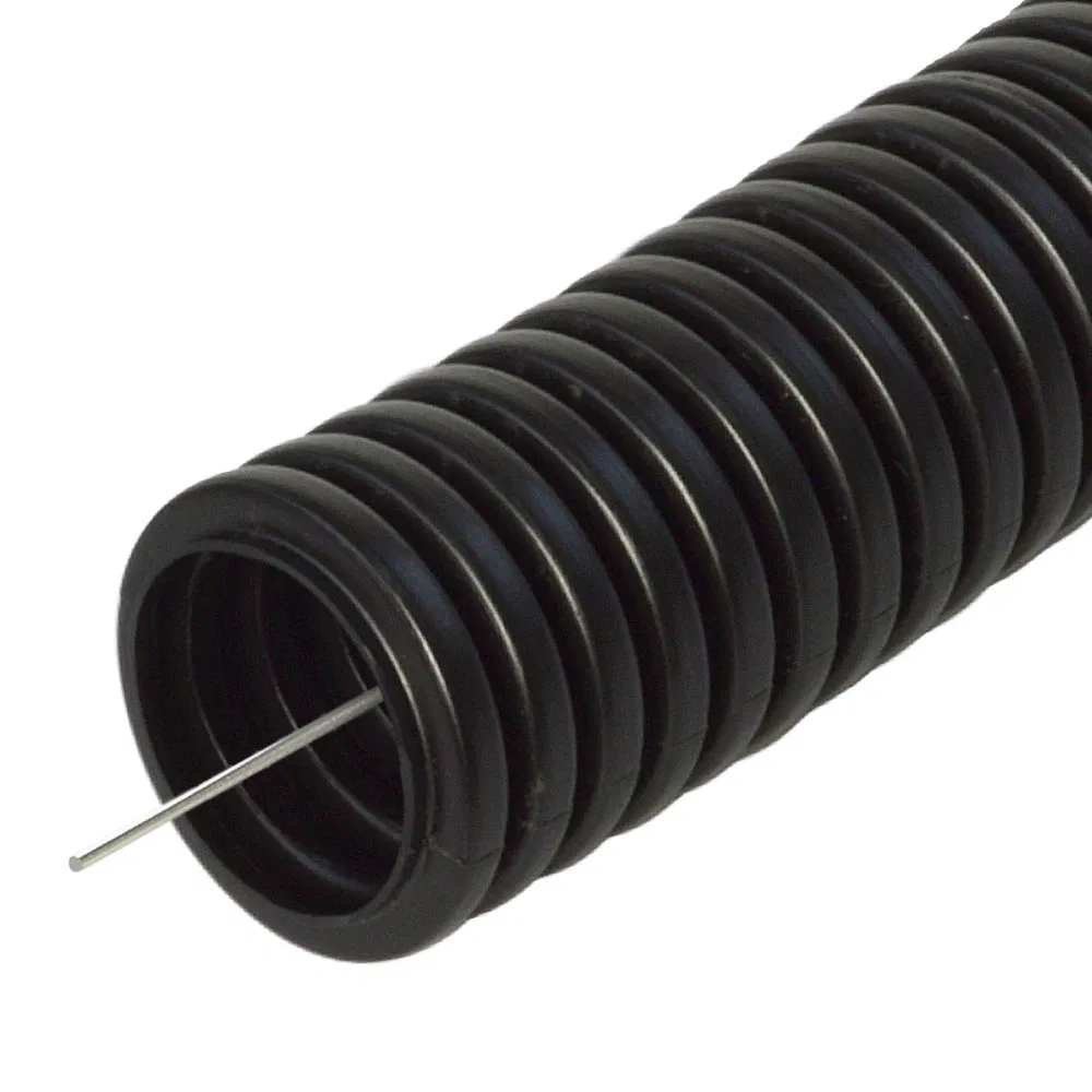 Corrugated PP light pipe 350 N halogen-free (HF) UV resistant black smooth d_int 18.3 mm, d_ext 25 mm (25m/2250m pkg/pal) Promrukav PR02.0423