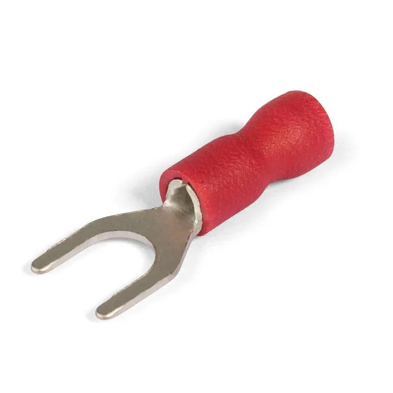 Insulated fork terminals with PVC sleeve (NVI) 1.5–3 red (100 pcs/pack) Promrukav PR08.10390