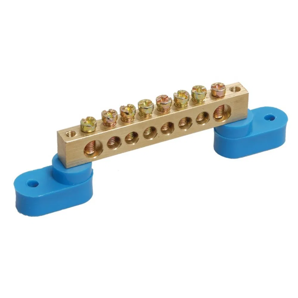 "N" busbar zero 6x9mm 8/2 (8 groups/fasteners at edges) with two angle insulators (10 pcs/pack) Promrukav PR08.28930